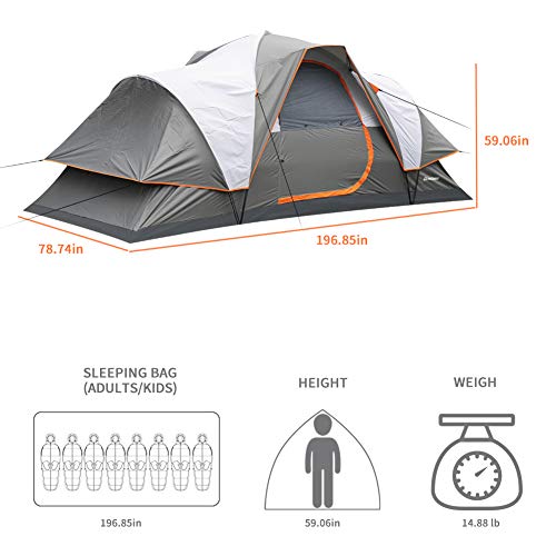 EchoSmile Camping Instant Tent, 8 Person Camping Tent, Waterproof Dome Tent with Rainfly, Portable Tent with Carry Bag for 3 Seasons, Easy Setup for Camping, Hiking and Outdoors