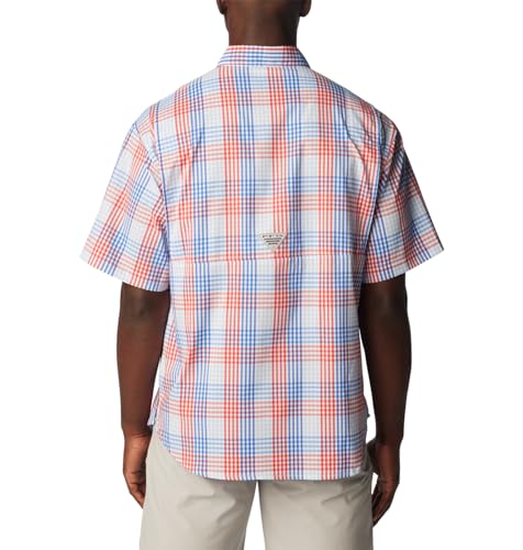 Columbia Men's Super Tamiami Short Sleeve Shirt, Vivid Blue/All Over Gingham, Small