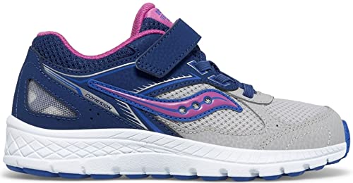 Saucony Unisex-Child Cohesion 14 Alternative Closure Sneaker, Navy/Grey/Grape, 11.5 M US Big Kid