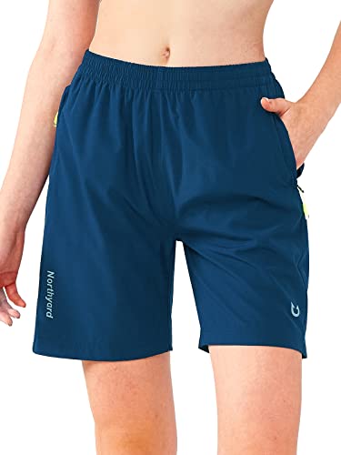 NORTHYARD Women's Athletic Hiking Shorts Quick Dry Active Running Lightweight Shorts for Gym Workout with 3 Zipper Pockets Seablue 2XL