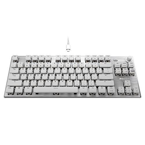 ROCCAT Vulcan TKL Pro PC USB-C Gaming Keyboard, Linear Optical Titan Switch, AIMO RGB Lighting, Tenkeyless Mechanical Feel Speed Keystroke, Low Profile Ergonomic Design for Wrist Rest Support, White