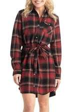 Legendary Whitetails Women's Open Spaces Dress, Flannel Long Sleeve Button Up Tunic with Belt, Forest Plaid, Small