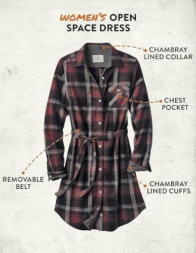 Legendary Whitetails Women's Open Spaces Dress, Flannel Long Sleeve Button Up Tunic with Belt, Forest Plaid, Small