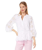 Lilly Pulitzer 3/4 Sleeve Bekah Eyelet Top Resort White Funflower Eyelet LG