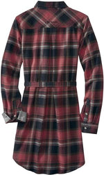 Legendary Whitetails Women's Open Spaces Dress, Flannel Long Sleeve Button Up Tunic with Belt, Forest Plaid, Small