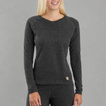 Carhartt Women's Force Heavyweight Thermal Base Layer Long Sleeve Pocket Shirt, Deep Black Heather, Small