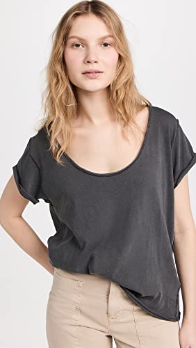 Free People Dylan Tee for Women - Scoop Neckline with Short Sleeves, Super Comfy and Breathable Tee Charcoal MD (Women's 8-10) One Size