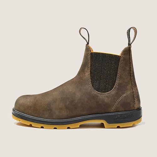 Blundstone 1944 Unisex Classic Series Chelsea Boot for Men and Women with Shock Absorption and Premium Water Resistant Leather, Rustic Brown/Mustard Black, 6.5 US Men / 8.5 US Women / 5.5 AU