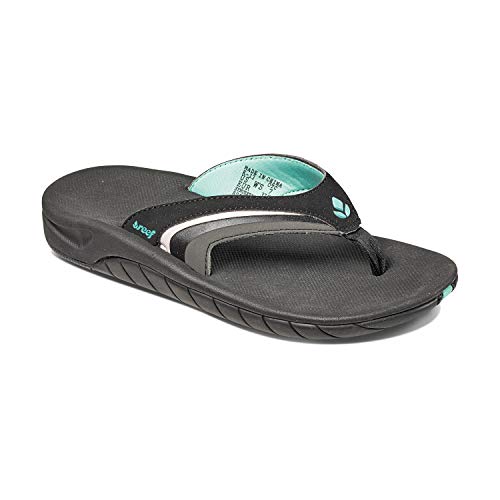Reef Women's Sandals, Girls Slap 3, Black/Black/Aqua, 10