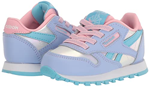 Reebok Girls Classic Leather Sneaker, Lilac Glow/Digital Blue/Pink Glow, 5 Medium US (Toddler)
