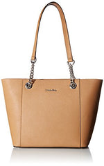Calvin Klein Hayden Saffiano Leather East/West Top Zip Chain Tote, Buff