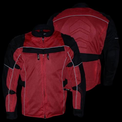 Xelement XS8161 Men's 'Venture' All Season Black with Red Tri-Tex and Mesh Motorcycle Rider Jacket with X-Armor - Medium