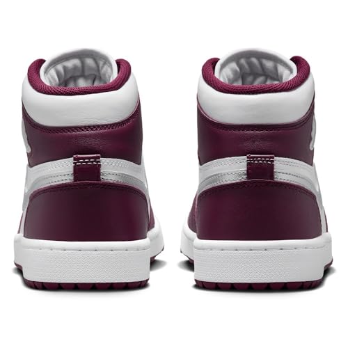 NIKE Air Jordan I High G Men's Golf Shoes (DQ0660-103, White/Bordeaux/Metallic Silver) Size 9.5