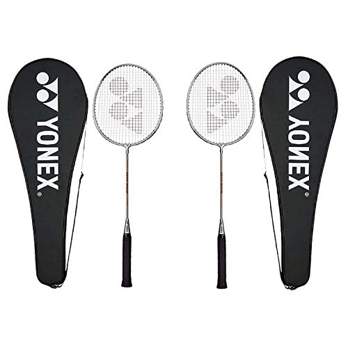 Yonex GR 303 Badminton Racket 2018 Professional Beginner Practice Racquet with Face Cover Steel Shaft - Pack of 2