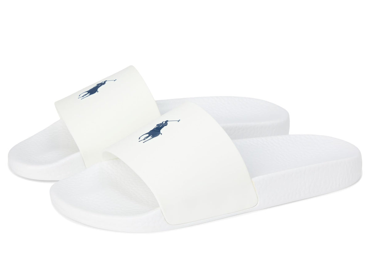 POLO RALPH LAUREN Polo Slide Sandal White/Navy 9 D (M)