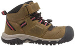 KEEN Ridge Flex Mid Height Waterproof Leather Hiking Boots, Bison/Red Carpet, 4 US Unisex Big Kid