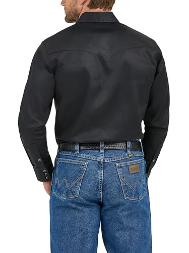 Wrangler Mens Cowboy Cut Western Two Pocket Long Sleeve Snap Work - Firm Finish Button Down Shirts, Black, X-Large US