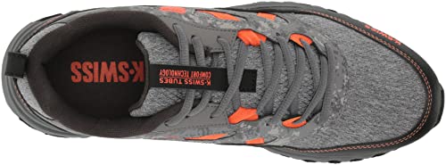 K-Swiss Men's Tubes 200 Trail Running Shoe, Steel Gray/Jet Black/Red Orange, 11