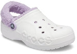 Crocs Unisex-Adult Baya Lined Fuzz Strap Clogs, White/Lavender, 11 US