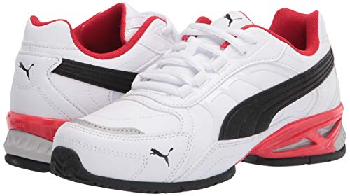PUMA mens Respin Sneaker, Puma White-puma Black-puma Silver-high Risk Red, 11 US