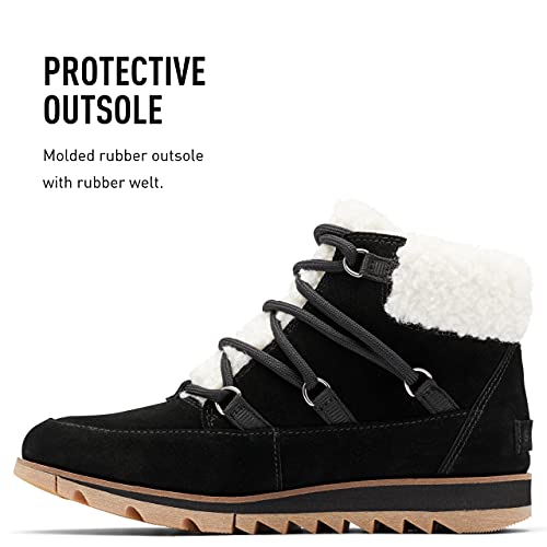Sorel Women's Harlow Lace Cozy Boot — Black, Gum 10 — Waterproof Leather Ankle Booties — Size 7