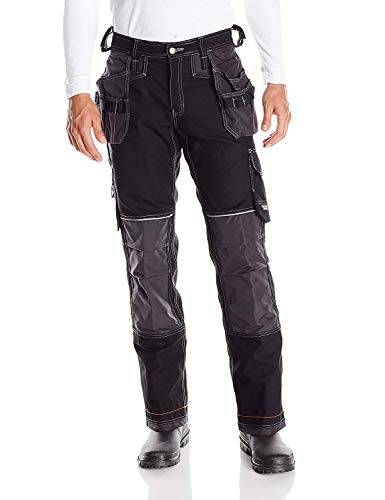 Helly-Hansen Workwear Chelsea Construction Pants for Men Made from Reinforced Cotton/Polyester with Reflective Elements, Black/Charcoal - 42/32