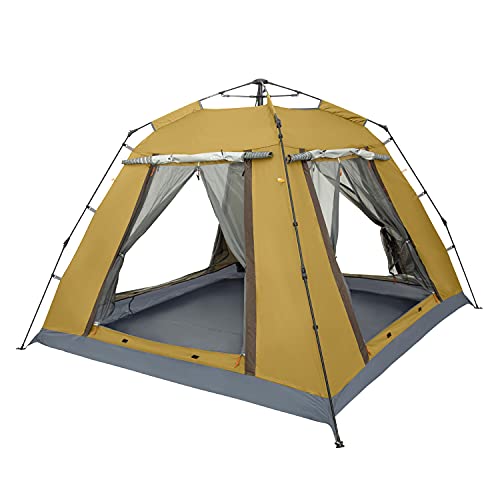 Ubon 4 Person Lightweight Camping Tent Easy Setup Large Cabin Tent Waterproof Instant Tent with Sun Shade for Outdoor Hiking Four Large Mesh Windows for Optimized Ventilation-Light Yellow