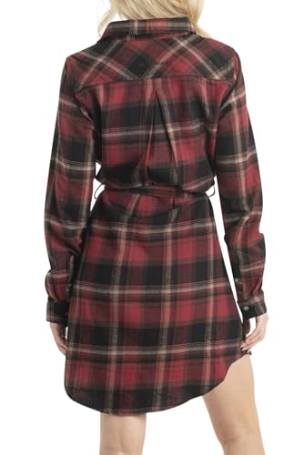 Legendary Whitetails Women's Open Spaces Dress, Flannel Long Sleeve Button Up Tunic with Belt, Forest Plaid, Small