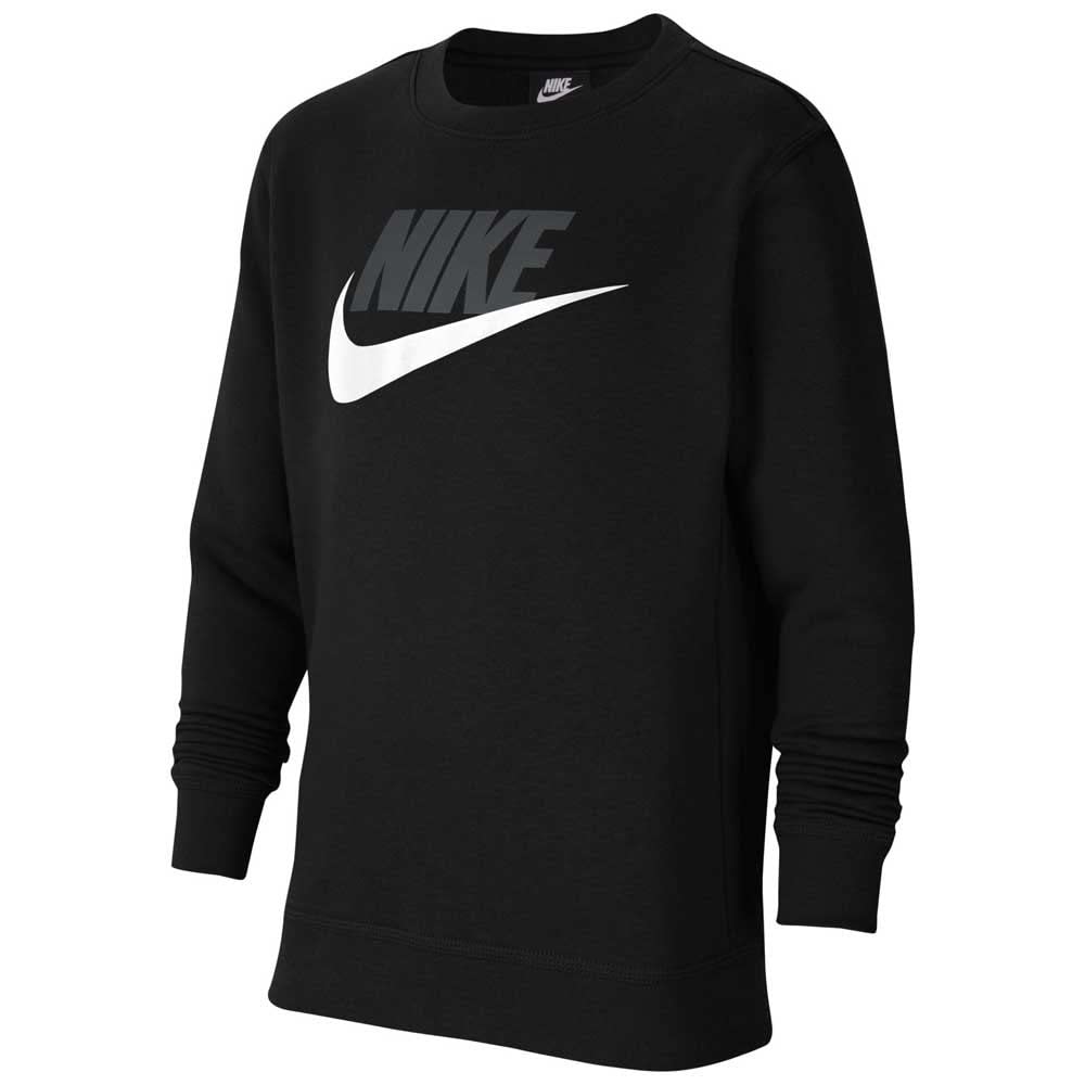 Nike Boy's Sportswear Club + HBR Crew 2 Tee (Little Kids/Big Kids) Black LG (14-16 Big Kids)