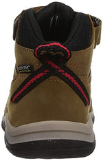 KEEN Ridge Flex Mid Height Waterproof Leather Hiking Boots, Bison/Red Carpet, 4 US Unisex Big Kid