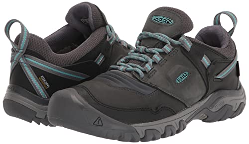 KEEN Women's Ridge Flex Low Height Waterproof Hiking Boots, Raven/Porcelain, 8