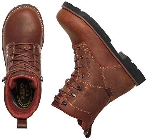 KEEN Utility Women's Seattle 8” Alloy Toe Waterproof Work Boots, Gingerbread/Black, 6.5