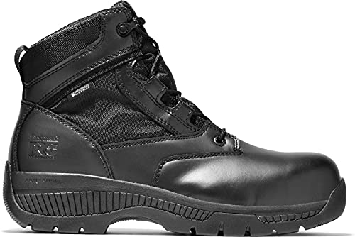 Timberland PRO Men's 6 Inch Valor Comp Toe Waterproof Side Zip Work Boot, Black Smooth Leather Ballistic Nylon, 14 W US