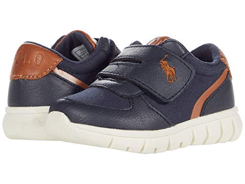 POLO RALPH LAUREN Baby Boy's Barnes EZ Sneaker (Toddler) Navy Burnished/Canvas/Tan/Tan Pony Player 4 Toddler M