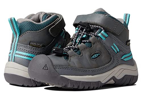KEEN Targhee Mid Height Waterproof Hiking Boots, Steel Grey/Porcelain, 3 US Unisex Big Kid