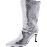 AllSaints Women's Orlana Shimmer Boots Mid Calf, Metallic Silver, 7