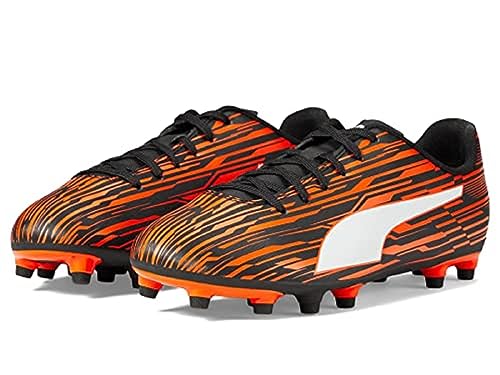 PUMA Mens Rapido III Firm, Artificial Ground Soccer Cleats , PUMA Mens Black-PUMA Mens White-Dragon Fire, 8