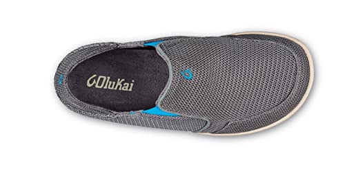 OLUKAI Nohea Mesh Boy's Slip-On Sneakers, Lightweight, Breathable All-Weather Shoes, Extra Comfortable Fit, Grey/Scuba, 10