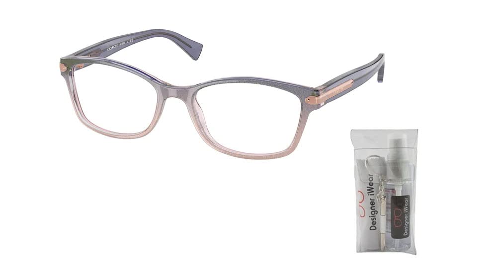 Coach HC6065 5554 51MM Shimmer Violet Peach Gradient Rectangle Eyeglasses for Women + BUNDLE With Designer iWear Eyewear Kit