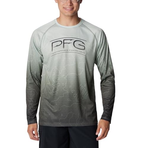 Columbia Men's Super Terminal Tackle PFG Super Fade Long Sleeve, Cypress Techcamo/Bathymetric Super Fade, Medium