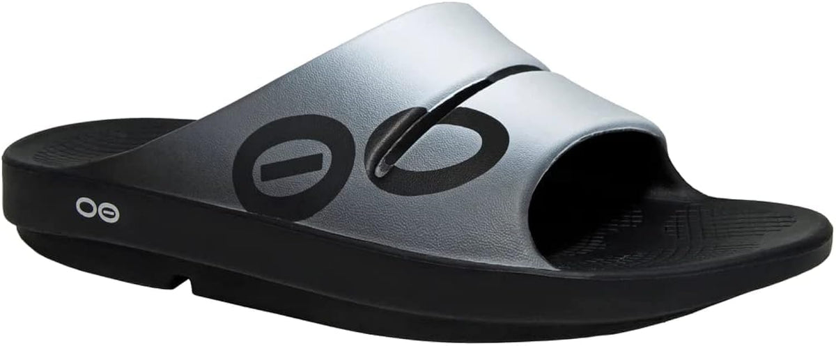 OOFOS OOahh Slide, Smoke - Men’s Size 11, Women’s Size 13 - Lightweight Recovery Footwear - Reduces Stress on Feet, Joints & Back - Machine Washable