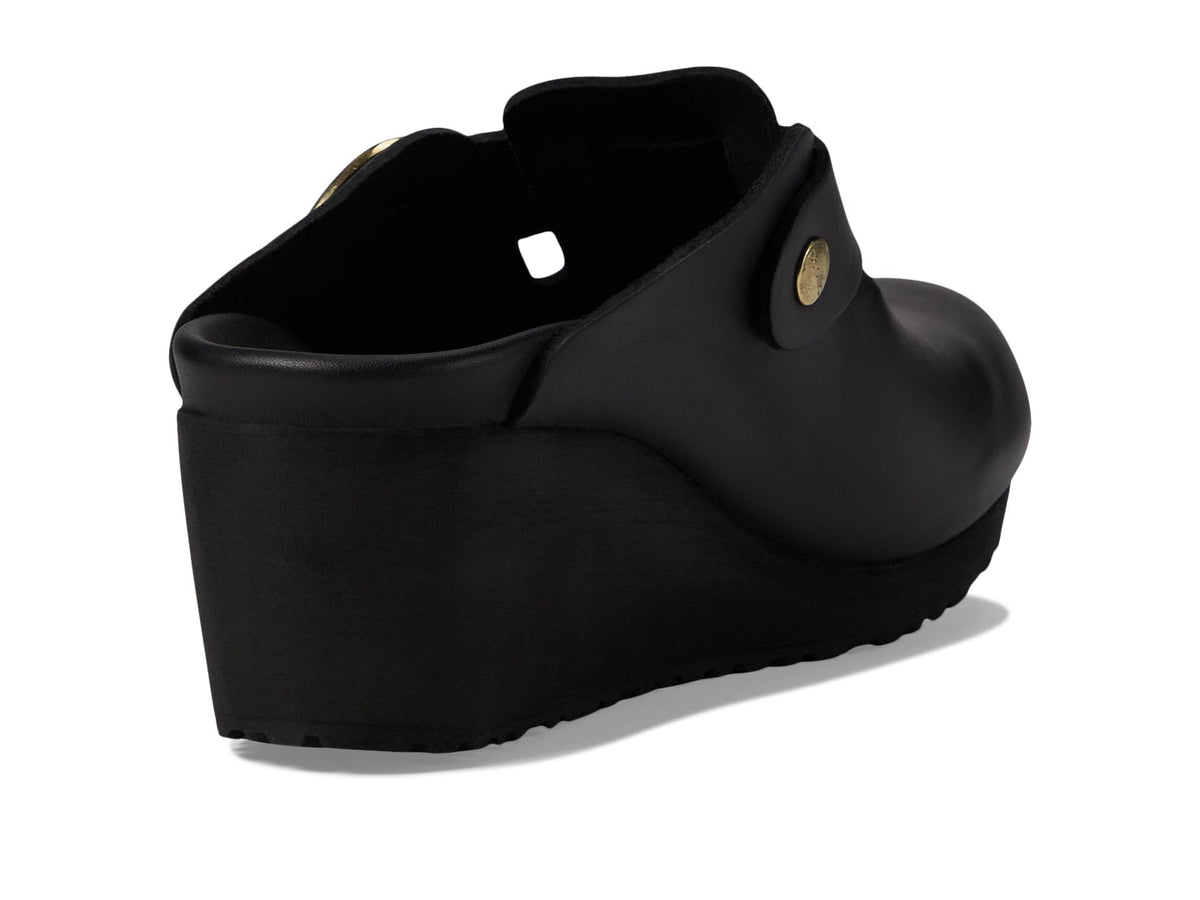 Birkenstock Women's Papillio Fanny Wedge Clog-Leather Sandal, Black, 9-9.5 Narrow