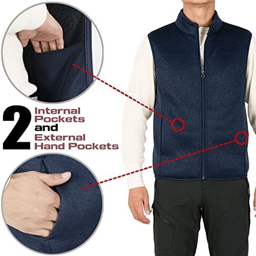 Bonnorth Mens Zip Up Sherpa Vest for Men Knitted Sweater Winter Vest Mens Casual Warm Vests Outerwear with Pocket Dark Blue M