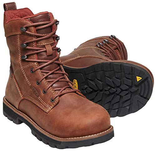 KEEN Utility Women's Seattle 8” Alloy Toe Waterproof Work Boots, Gingerbread/Black, 6.5