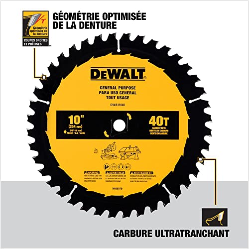 DEWALT Table Saw Blade, 10", 40 Tooth, with Fine Finish, Ultra Sharp Carbide (DWA11040)