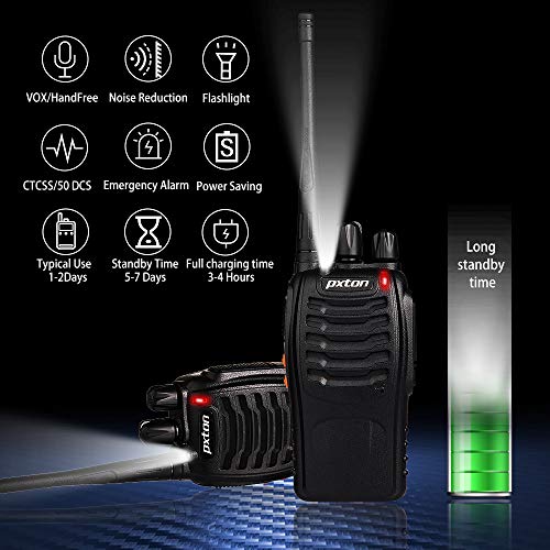 pxton Walkie Talkies Long Range for Adults with Earpieces,16 Channel Walky Talky Rechargeable Handheld Two Way Radios with Flashlight Li-ion Battery and Charger(4 Pack)