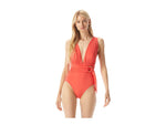 Michael Kors Essentials Surplice Plunge One-Piece Sangria 6