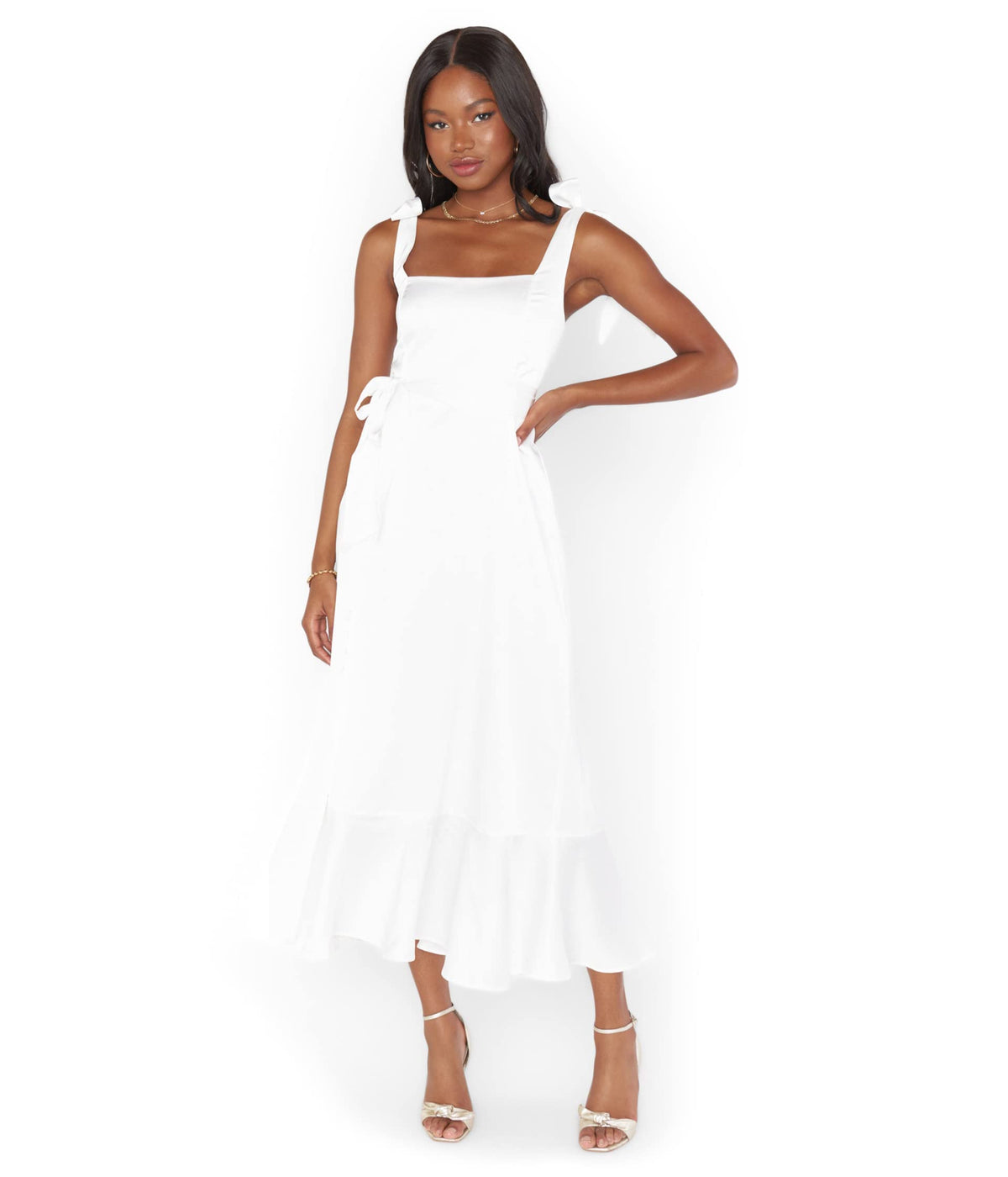 Show Me Your Mumu Garden Midi Dress Luxe Satin Ivory MD