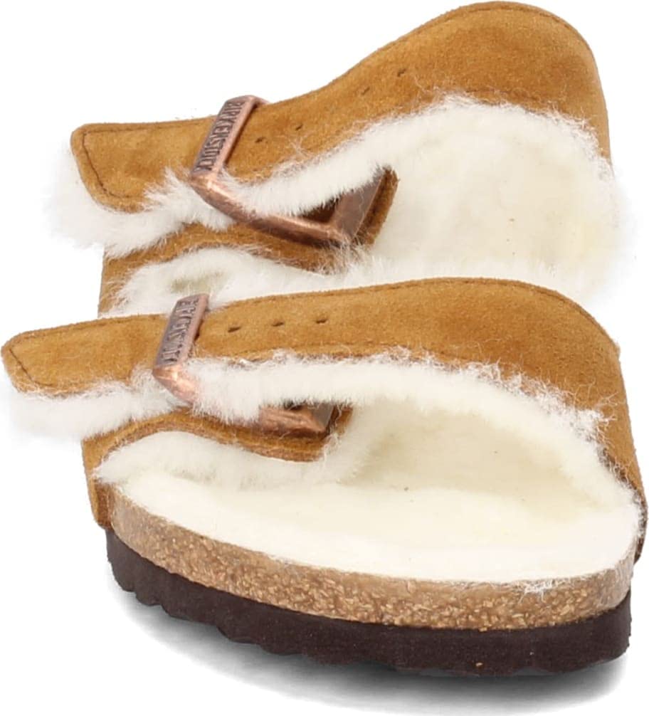 Birkenstock Women's Arizona Shearling Sandals, Mink, Tan, 10 Medium US
