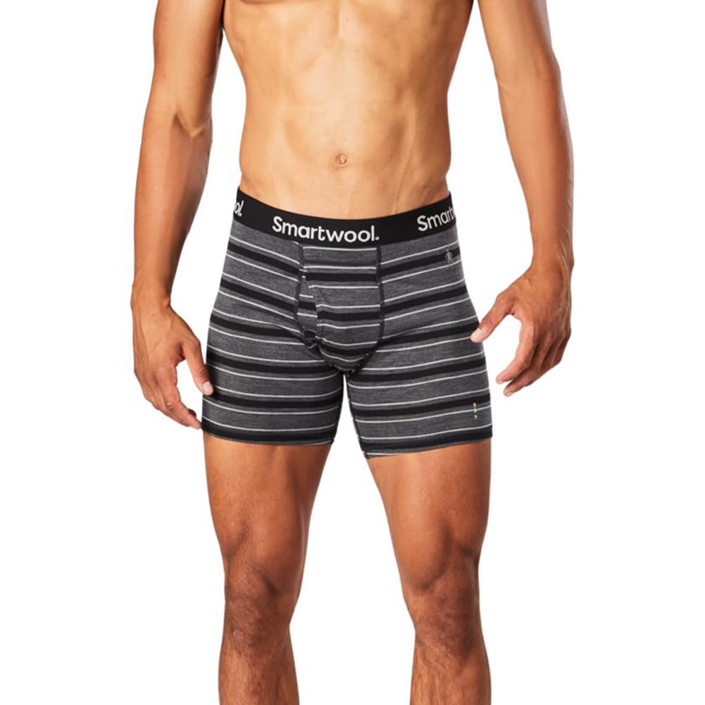 Smartwool Men's Everyday Exploration Merino Boxer Brief Boxed Black Stripe M